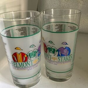 Belmont Stakes glassware pair of drinks glasses from June 5. 1993